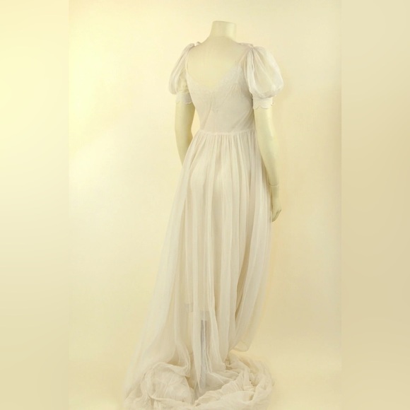 1930s Wedding Dress with Train Petite XS Chiffon Sheer - Picture 5 of 12
